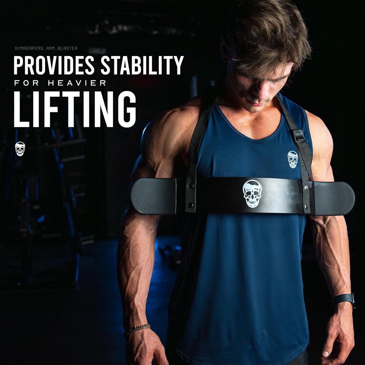imageGymreapers Bicep Arm Blaster  Bicep Curl Isolator wContoured Padded Edges  Adjustable Bicep Bomber for Weightlifting ampamp BodybuildingRed