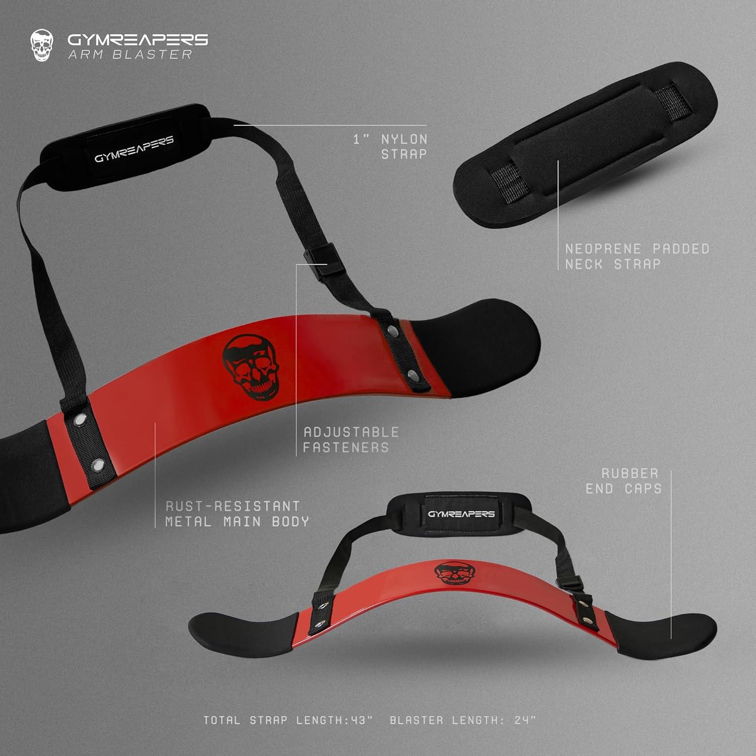 imageGymreapers Bicep Arm Blaster  Bicep Curl Isolator wContoured Padded Edges  Adjustable Bicep Bomber for Weightlifting ampamp BodybuildingRed