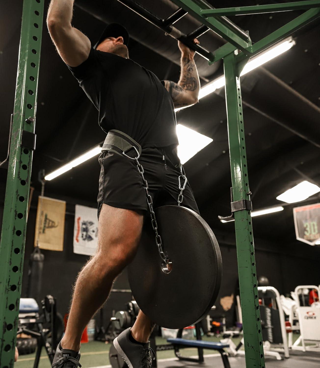 imageGymreapers Dip Belt With Chain For Weightlifting Pull Ups Dips  Heavy Duty Steel Chain For Added Weight TrainingRanger Green