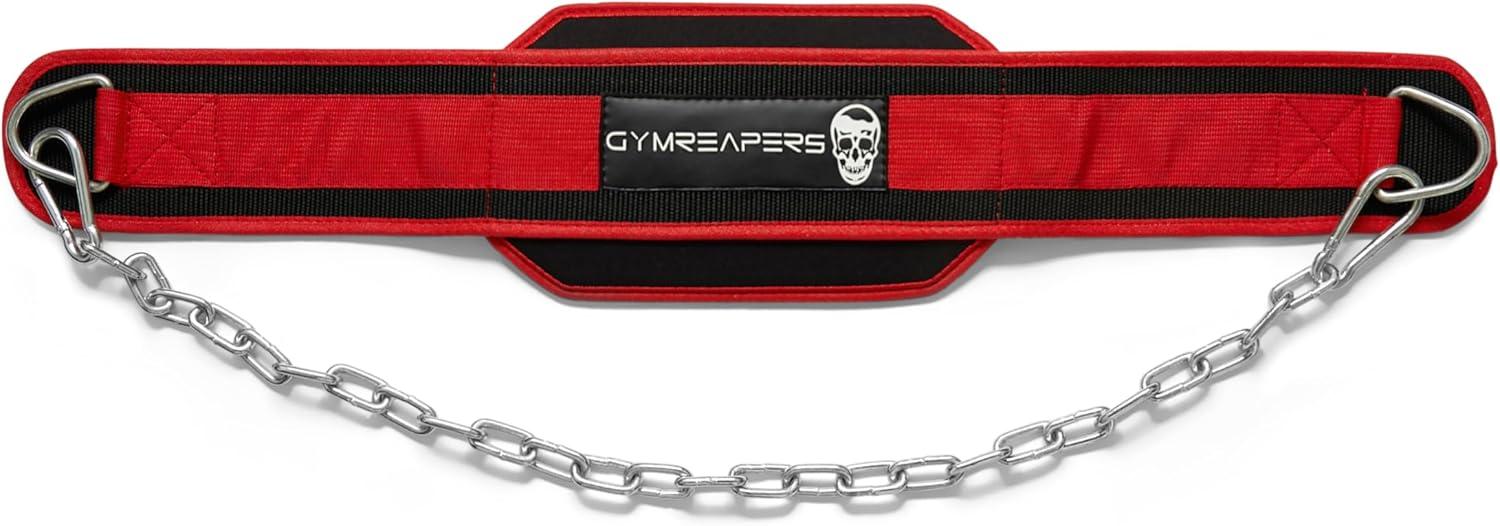 imageGymreapers Dip Belt With Chain For Weightlifting Pull Ups Dips  Heavy Duty Steel Chain For Added Weight TrainingRed