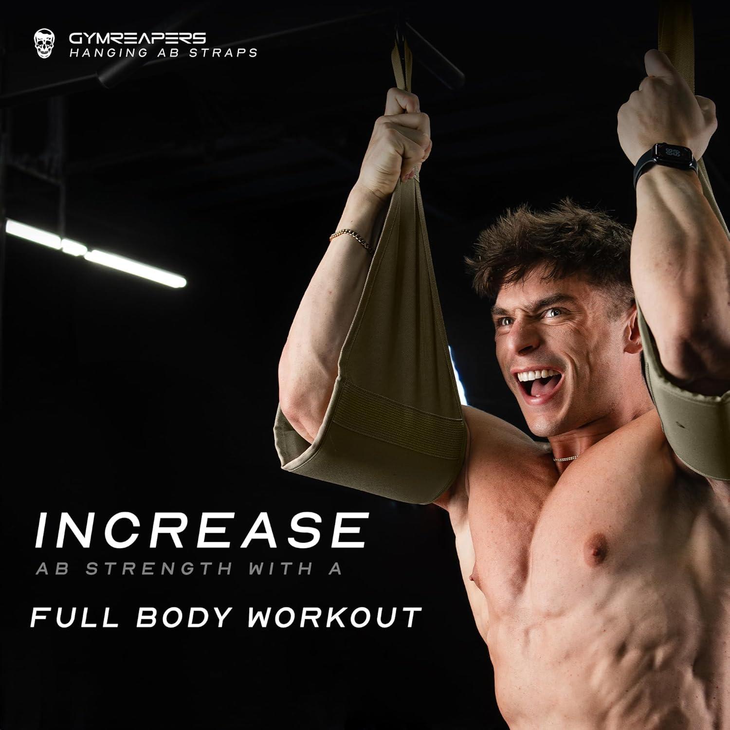 imageGymreapers Hanging Ab Straps For Core Strength and Abdominal Training  Padded Adjustable Arm Supports For Bodyweight ExercisesRanger Green