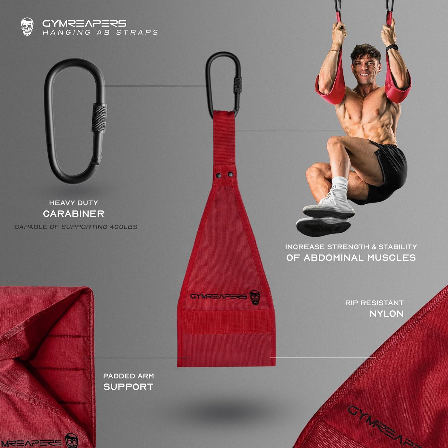 imageGymreapers Hanging Ab Straps For Core Strength and Abdominal Training  Padded Adjustable Arm Supports For Bodyweight ExercisesRed