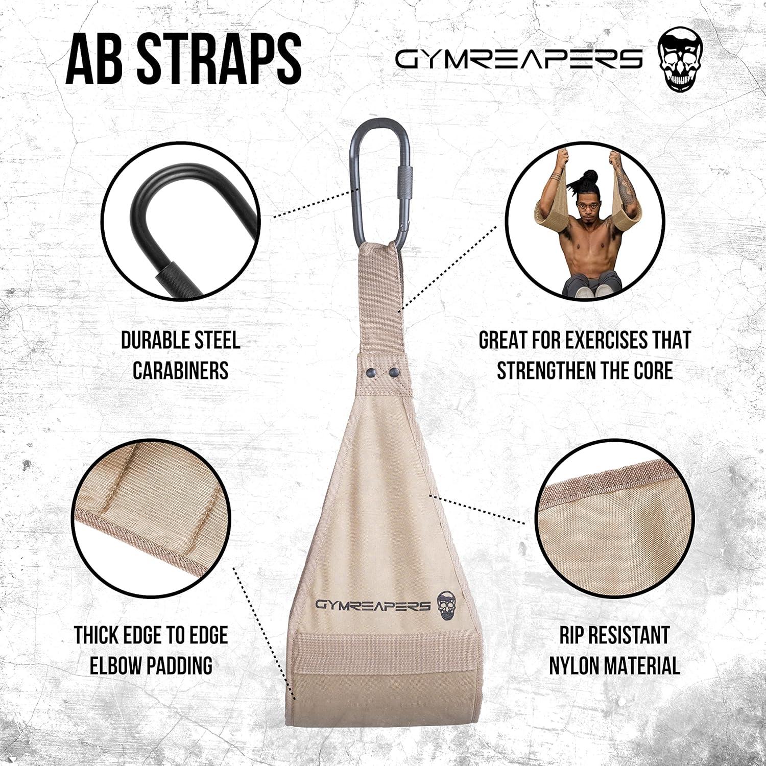 imageGymreapers Hanging Ab Straps For Core Strength and Abdominal Training  Padded Adjustable Arm Supports For Bodyweight ExercisesTan