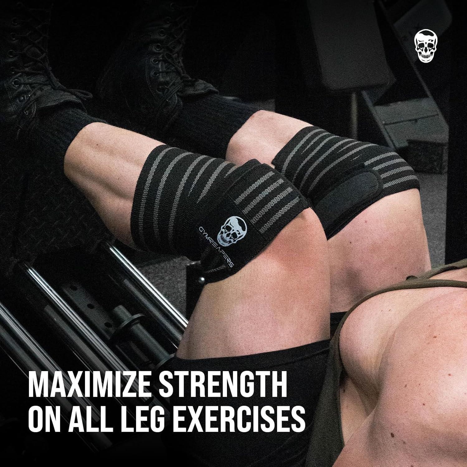 imageGymreapers Knee Wraps for Squats and Powerlifting 72 Inch Compression Wraps with Strap for Men ampamp Women Weightlifting SupportGray