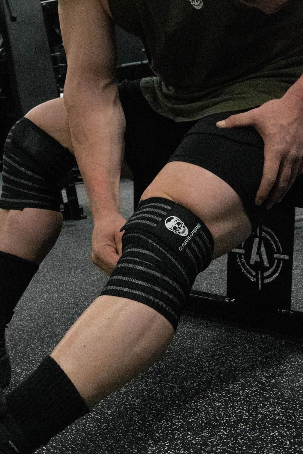 imageGymreapers Knee Wraps for Squats and Powerlifting 72 Inch Compression Wraps with Strap for Men ampamp Women Weightlifting SupportGray