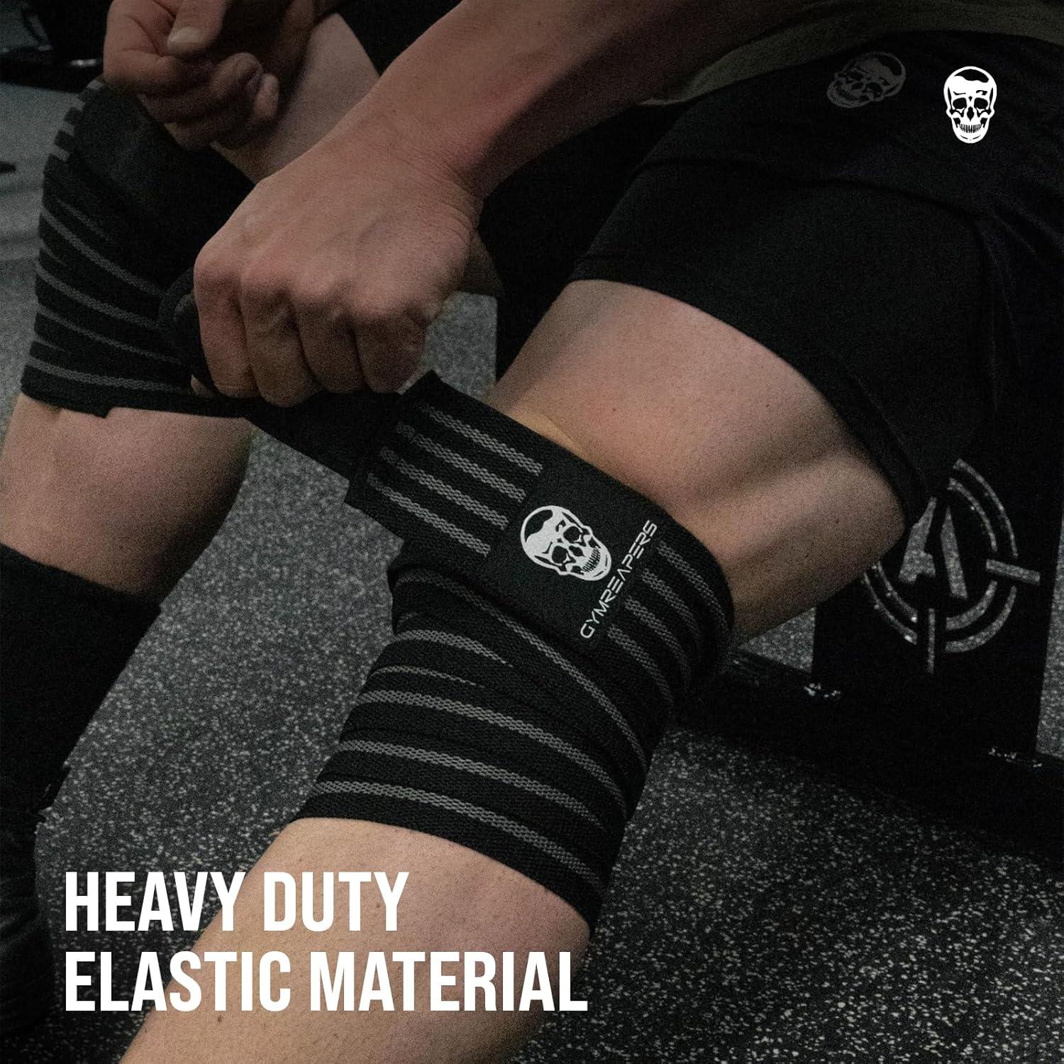 imageGymreapers Knee Wraps for Squats and Powerlifting 72 Inch Compression Wraps with Strap for Men ampamp Women Weightlifting SupportGray