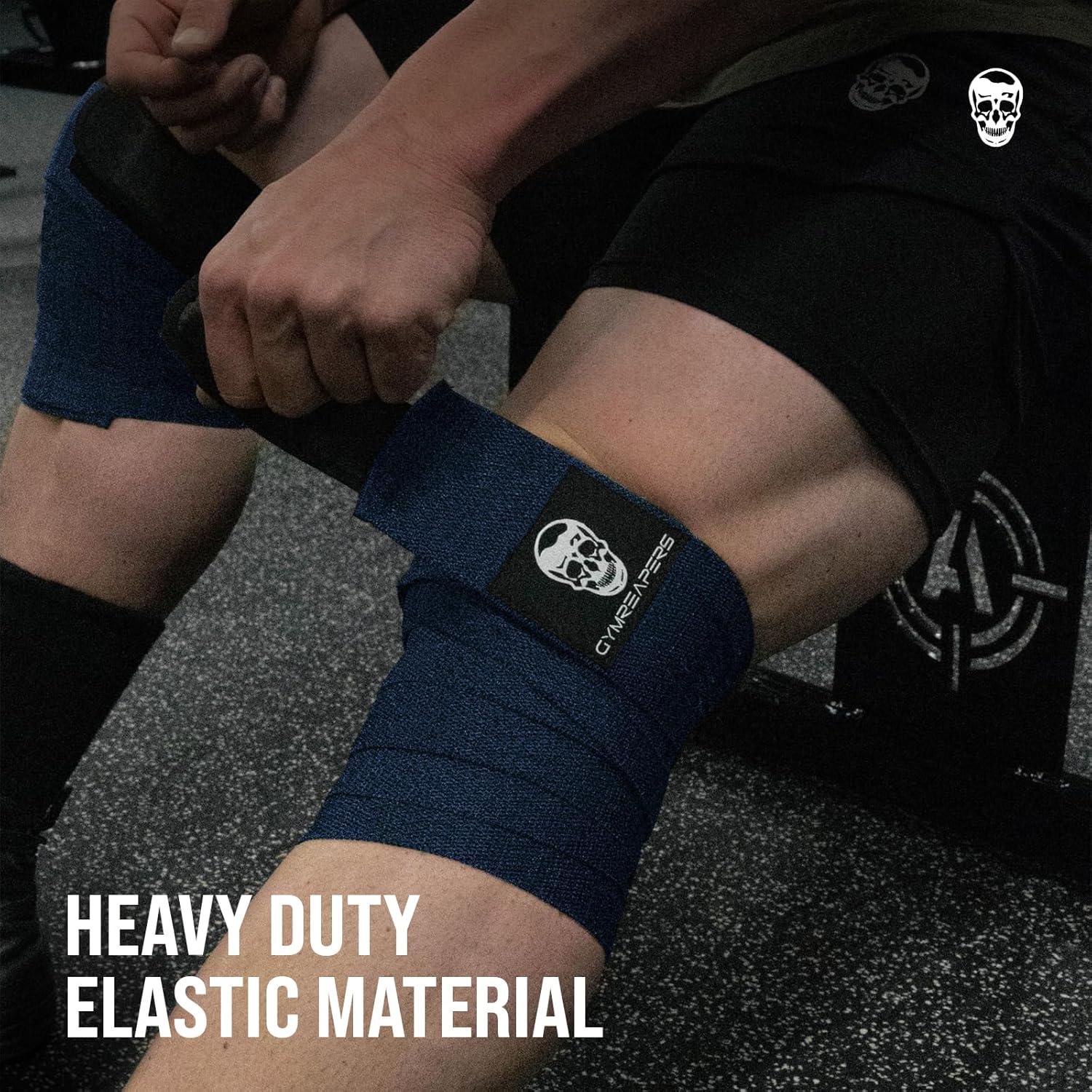 imageGymreapers Knee Wraps for Squats and Powerlifting 72 Inch Compression Wraps with Strap for Men ampamp Women Weightlifting SupportNavy