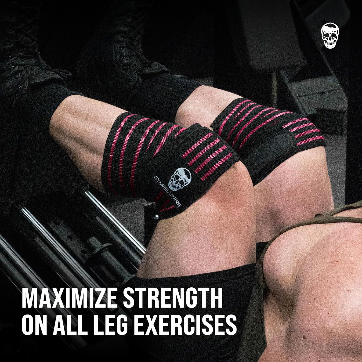 imageGymreapers Knee Wraps for Squats and Powerlifting 72 Inch Compression Wraps with Strap for Men ampamp Women Weightlifting SupportPink