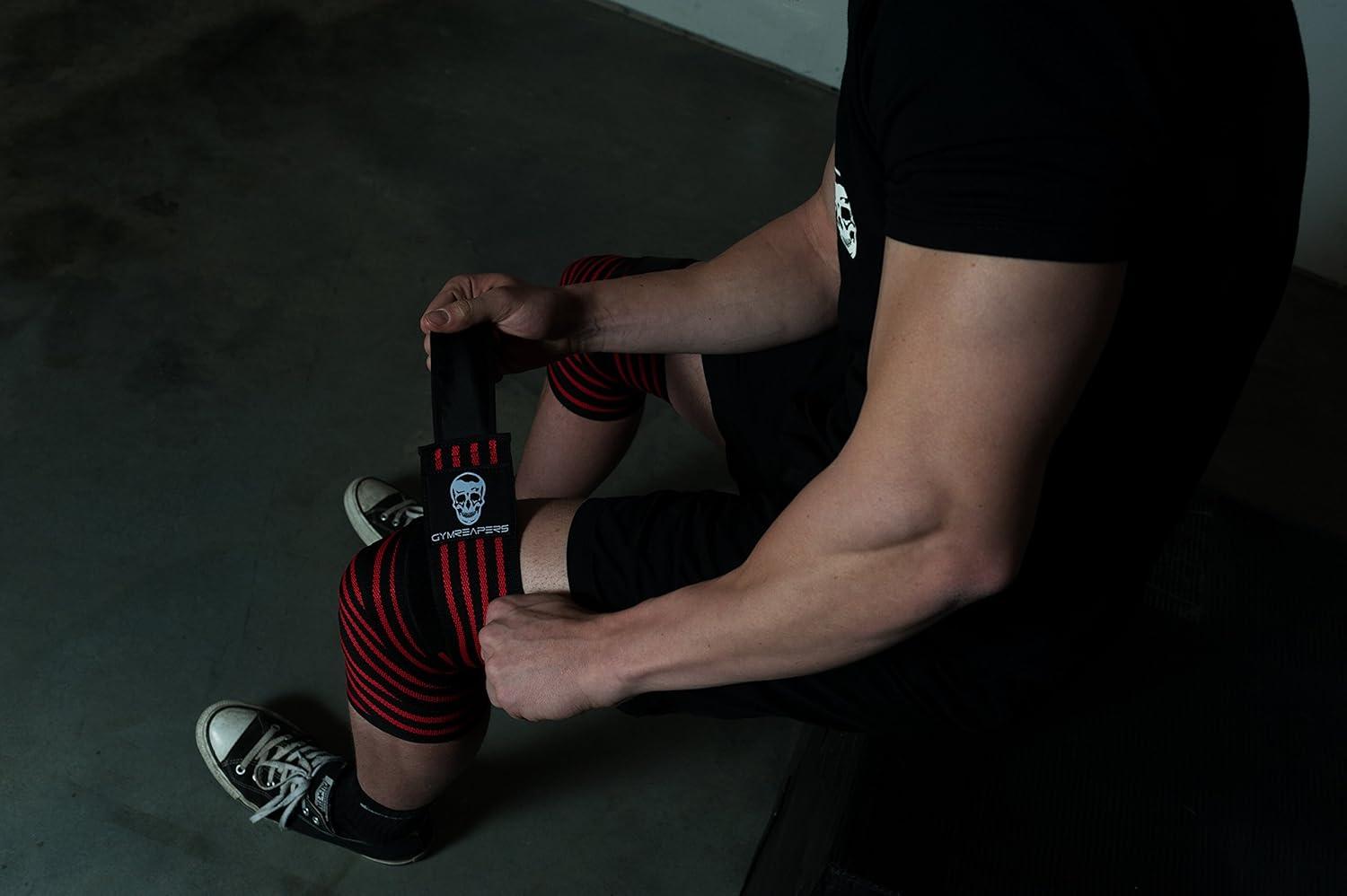 imageGymreapers Knee Wraps for Squats and Powerlifting 72 Inch Compression Wraps with Strap for Men ampamp Women Weightlifting SupportRed