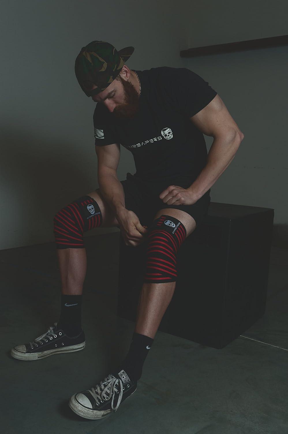 imageGymreapers Knee Wraps for Squats and Powerlifting 72 Inch Compression Wraps with Strap for Men ampamp Women Weightlifting SupportRed