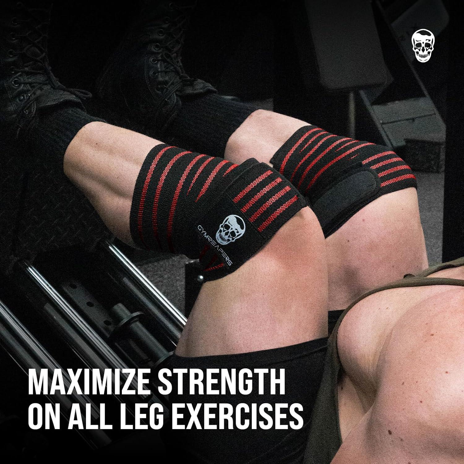 imageGymreapers Knee Wraps for Squats and Powerlifting 72 Inch Compression Wraps with Strap for Men ampamp Women Weightlifting SupportRed