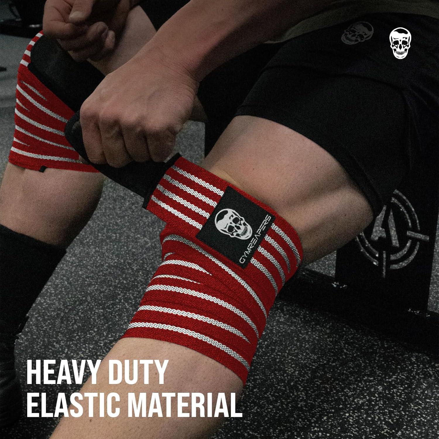 imageGymreapers Knee Wraps for Squats and Powerlifting 72 Inch Compression Wraps with Strap for Men ampamp Women Weightlifting SupportRedWhite