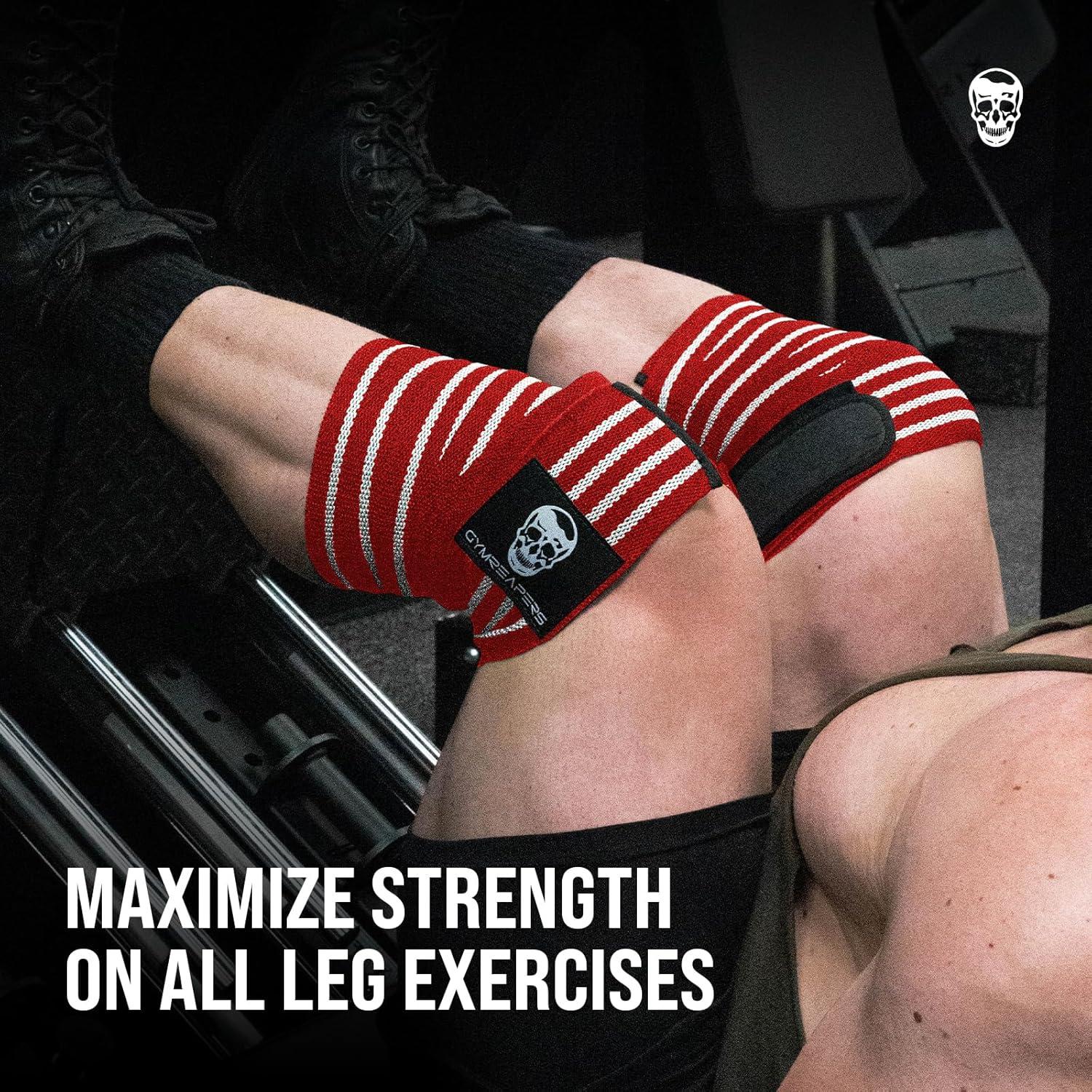 imageGymreapers Knee Wraps for Squats and Powerlifting 72 Inch Compression Wraps with Strap for Men ampamp Women Weightlifting SupportRedWhite