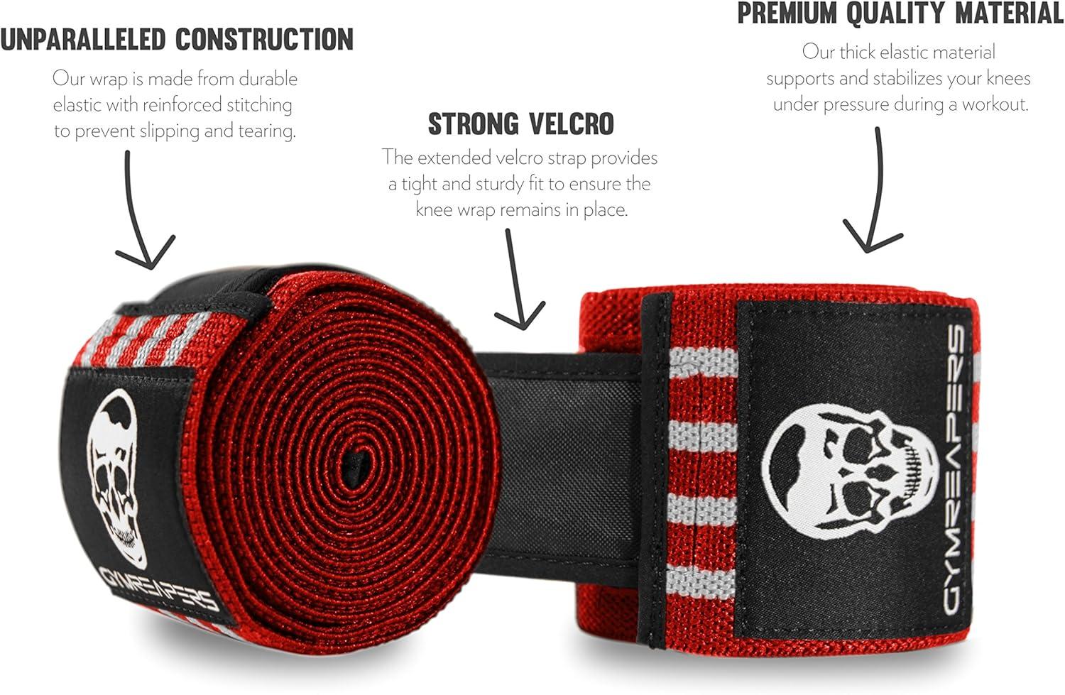 imageGymreapers Knee Wraps for Squats and Powerlifting 72 Inch Compression Wraps with Strap for Men ampamp Women Weightlifting SupportRedWhite