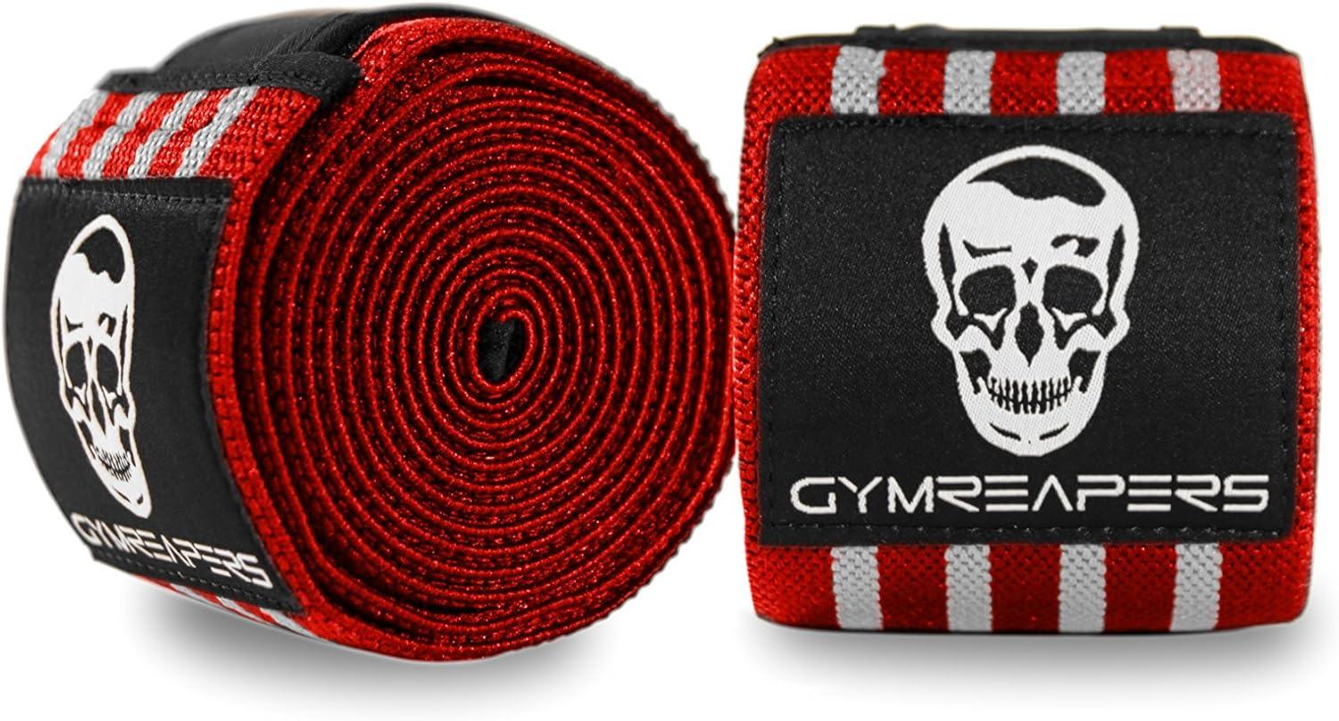 imageGymreapers Knee Wraps for Squats and Powerlifting 72 Inch Compression Wraps with Strap for Men ampamp Women Weightlifting SupportRedWhite
