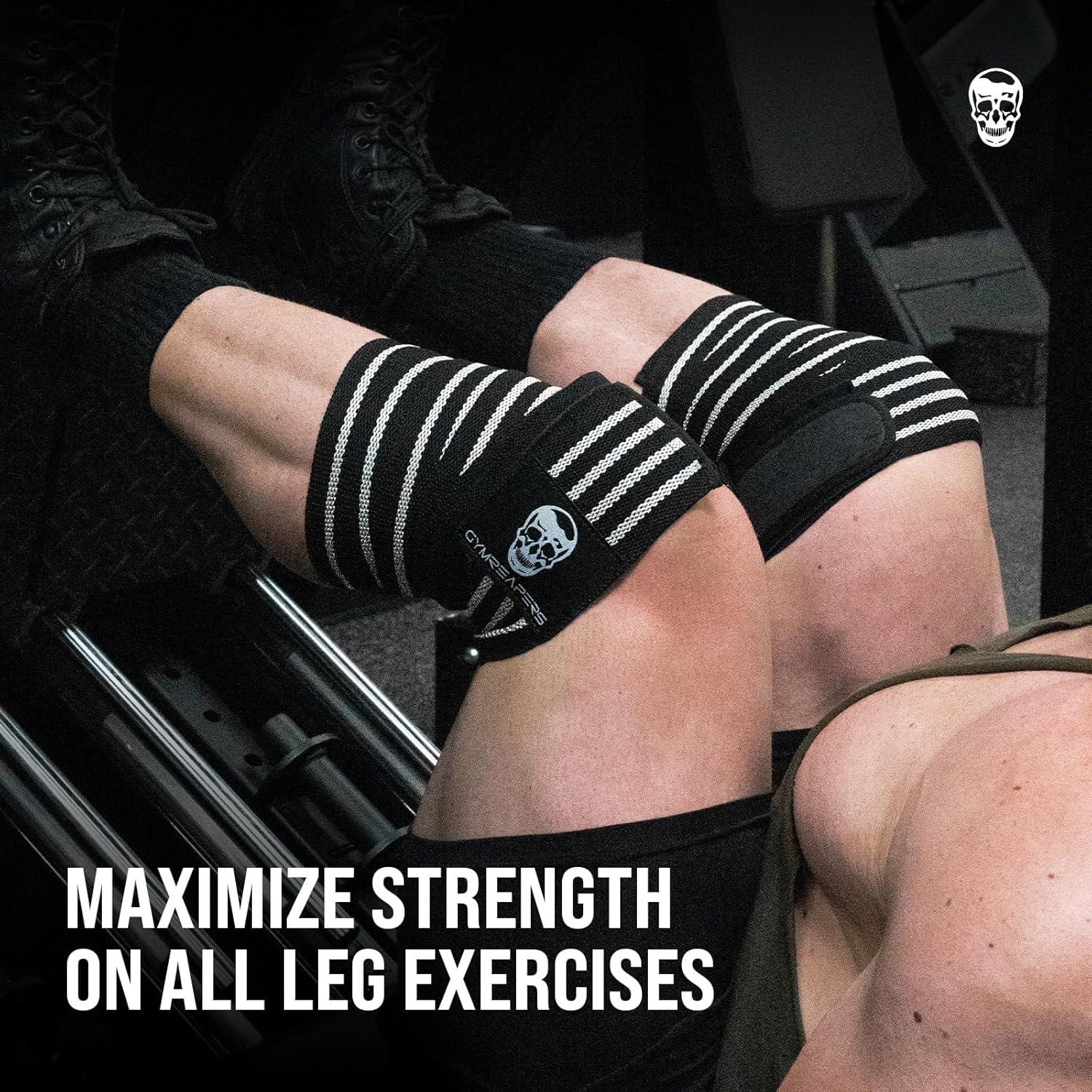 imageGymreapers Knee Wraps for Squats and Powerlifting 72 Inch Compression Wraps with Strap for Men ampamp Women Weightlifting SupportWhite