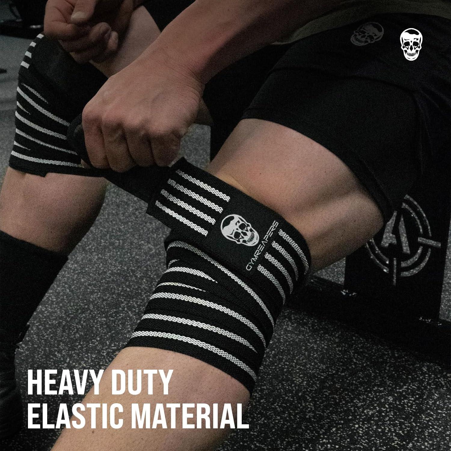 imageGymreapers Knee Wraps for Squats and Powerlifting 72 Inch Compression Wraps with Strap for Men ampamp Women Weightlifting SupportWhite
