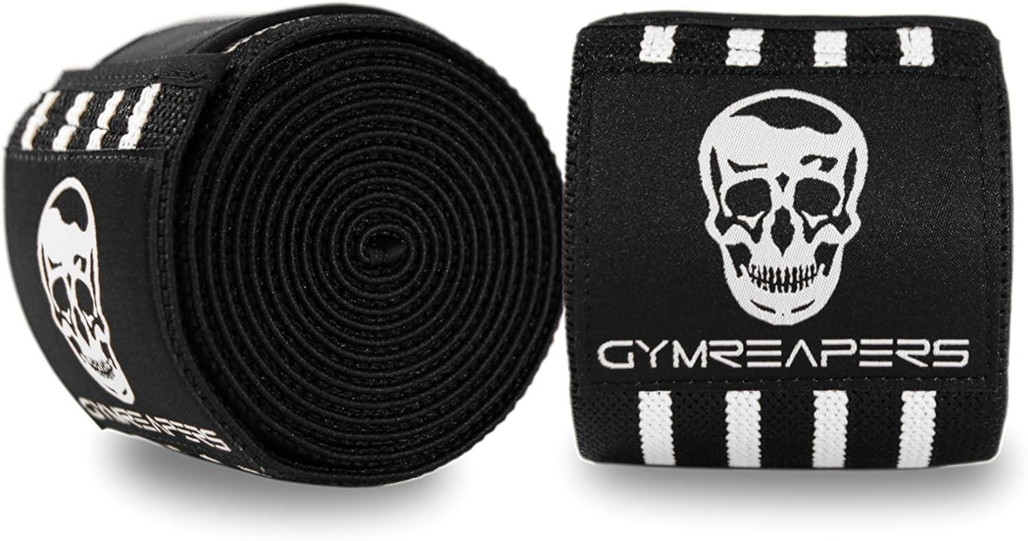 imageGymreapers Knee Wraps for Squats and Powerlifting 72 Inch Compression Wraps with Strap for Men ampamp Women Weightlifting SupportWhite