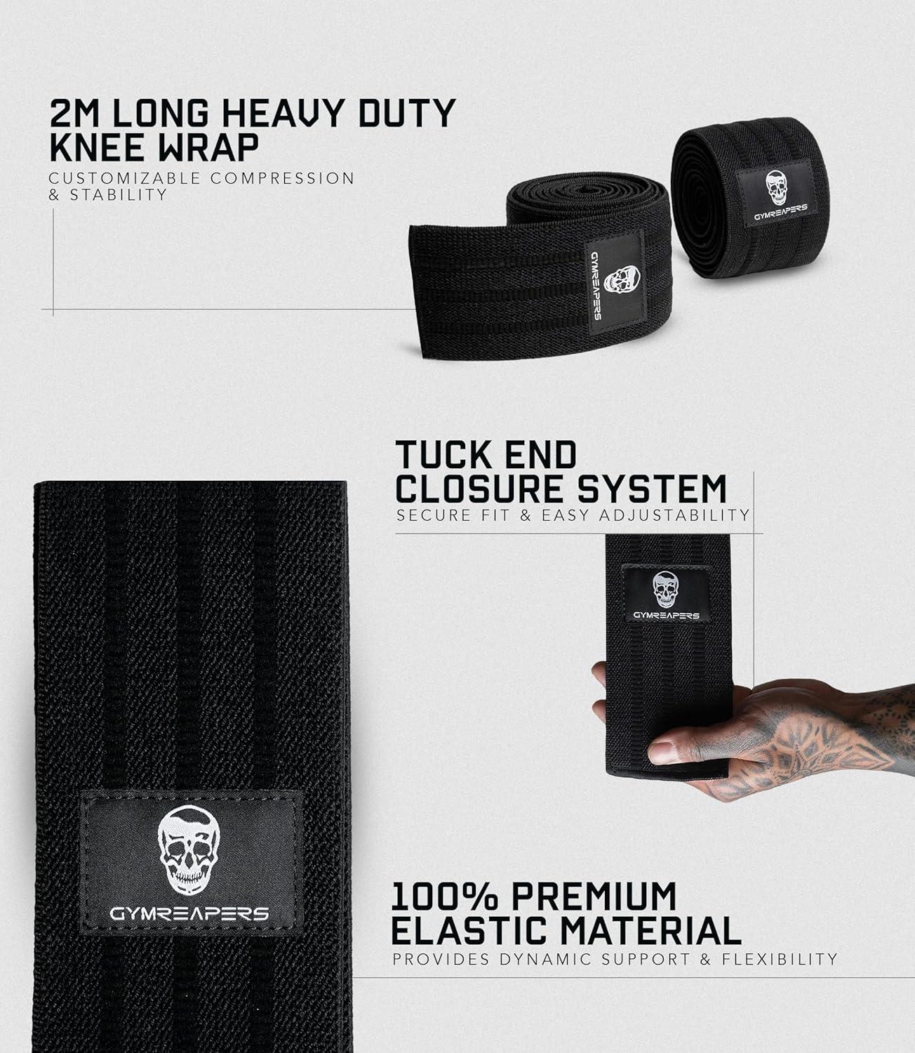 imageGymreapers Knee Wraps for Weightlifting ampamp Powerlifting  2M Heavy Duty Compression for Squats Strength Training Knee Support ampamp Protection for Men ampamp Women