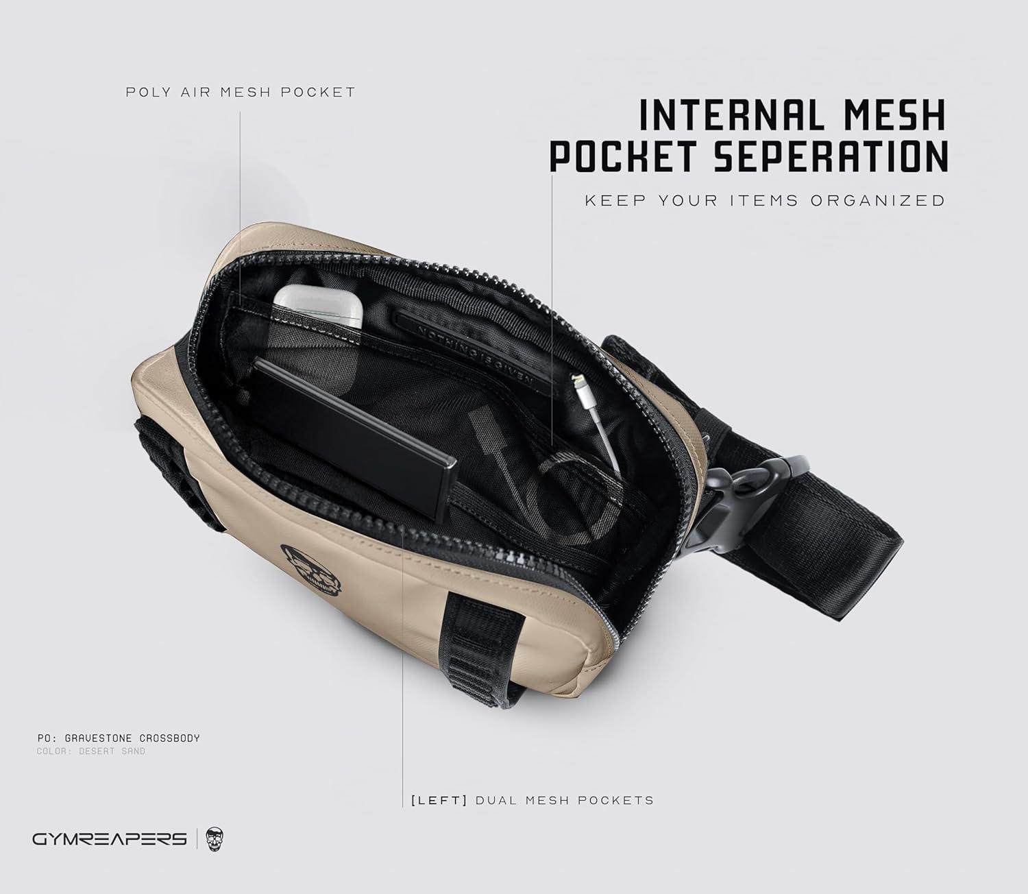 imageGymreapers Travel Small Crossbody Bags for Men ampamp Women with Hidden Pocket  Waterproof Crosssbody Fanny Pack for Men with Adjustable Shoulder Sling Belt for Traveling Running ampamp Hiking OnyxDesert Sand