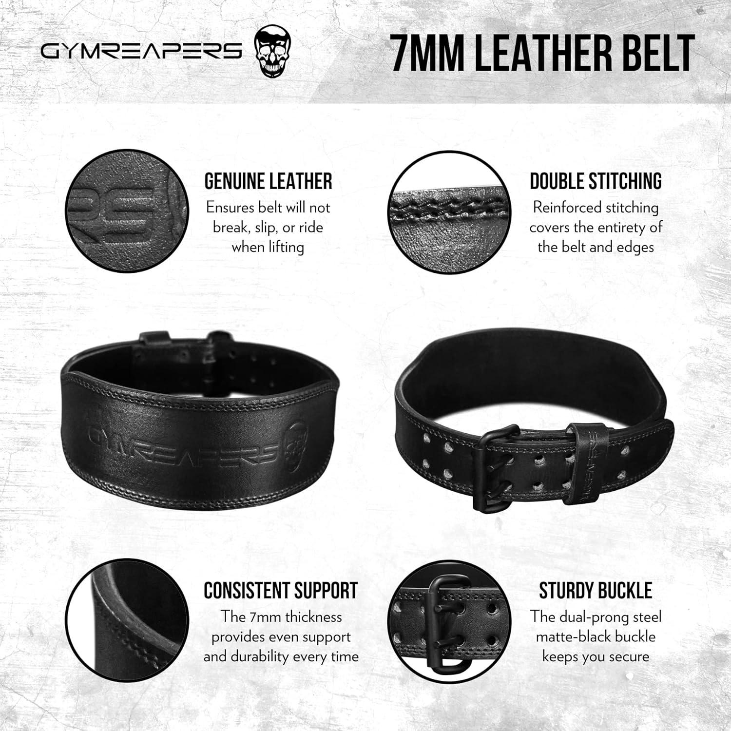 imageGymreapers Weight Lifting Belt  7MM Heavy Duty Pro Leather Belt with Adjustable Buckle  Stabilizing Lower Back Support 4 Inches Wide For Weightlifting Bodybuilding Cross TrainingBlack