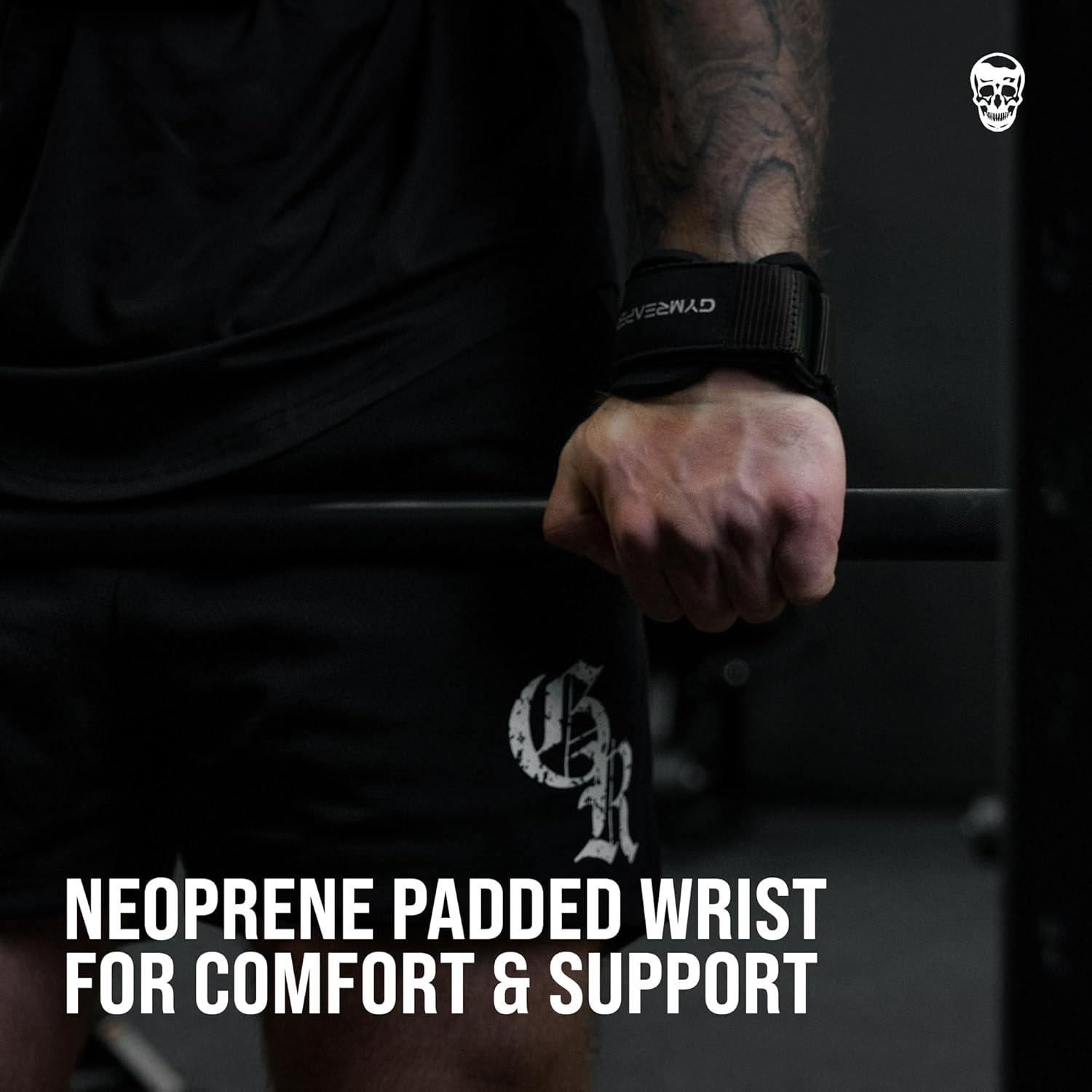 imageGymreapers Weight Lifting Grips Pair for Heavy Powerlifting Deadlifts Rows Pull Ups with Neoprene Padded Wrist Wraps Support and Strong Rubber Gloves or Straps for BodybuildingBlack