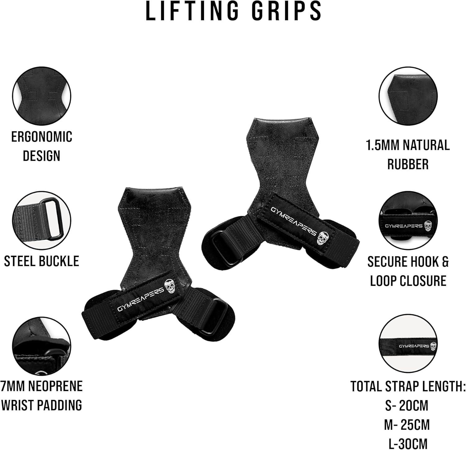 imageGymreapers Weight Lifting Grips Pair for Heavy Powerlifting Deadlifts Rows Pull Ups with Neoprene Padded Wrist Wraps Support and Strong Rubber Gloves or Straps for BodybuildingBlack