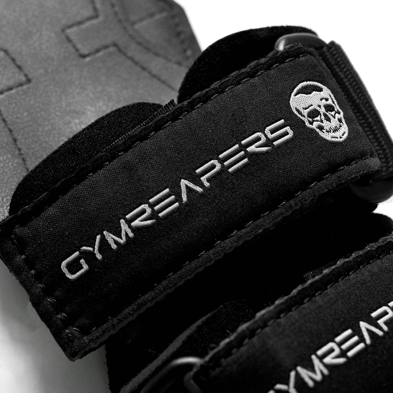 imageGymreapers Weight Lifting Grips Pair for Heavy Powerlifting Deadlifts Rows Pull Ups with Neoprene Padded Wrist Wraps Support and Strong Rubber Gloves or Straps for BodybuildingBlack