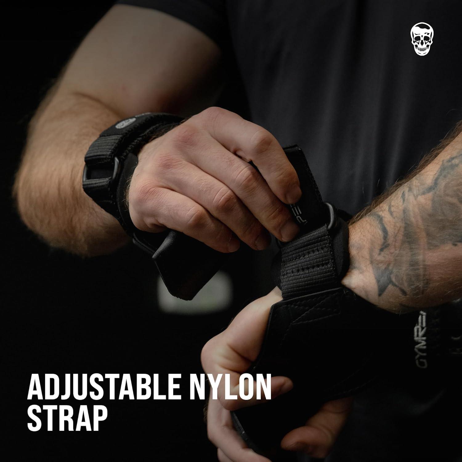 imageGymreapers Weight Lifting Grips Pair for Heavy Powerlifting Deadlifts Rows Pull Ups with Neoprene Padded Wrist Wraps Support and Strong Rubber Gloves or Straps for BodybuildingBlack