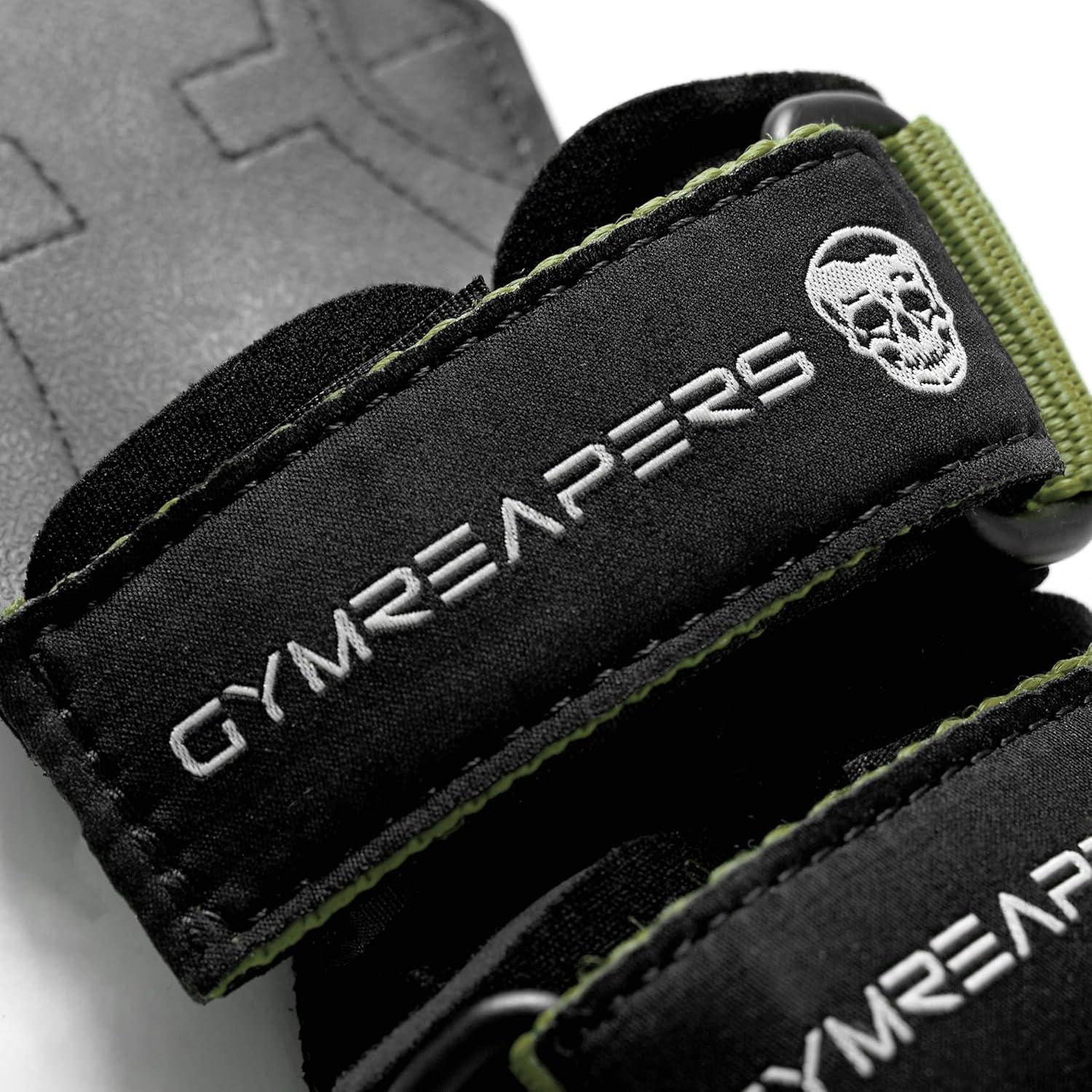 imageGymreapers Weight Lifting Grips Pair for Heavy Powerlifting Deadlifts Rows Pull Ups with Neoprene Padded Wrist Wraps Support and Strong Rubber Gloves or Straps for BodybuildingRanger Green