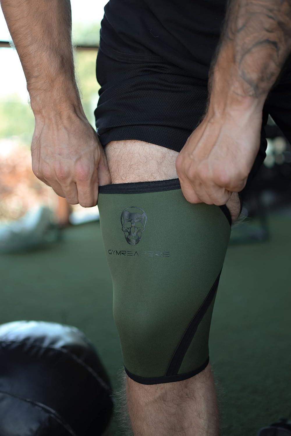 imageKnee Sleeves 1 Pair Gym Bag  Knee Sleeve ampamp Compression Brace for Squats Weightlifting Fitness and Powerlifting  Gymreapers 7MM Sleeve Pair  For Men ampamp Women  1 Year Warranty BW XLargeMilitary GreenBlack
