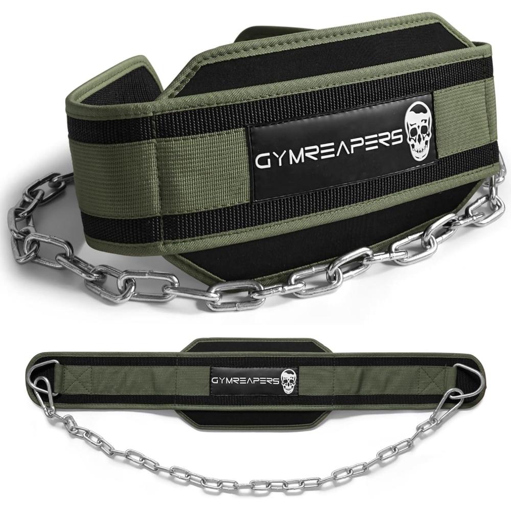imageGymreapers Dip Belt With Chain For Weightlifting Pull Ups Dips  Heavy Duty Steel Chain For Added Weight TrainingRanger Green
