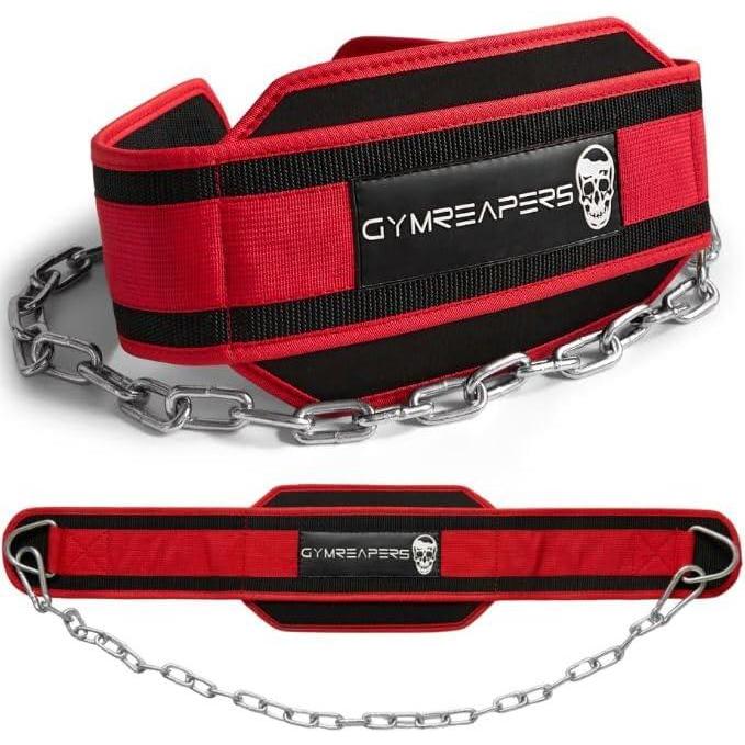 imageGymreapers Dip Belt With Chain For Weightlifting Pull Ups Dips  Heavy Duty Steel Chain For Added Weight TrainingRed