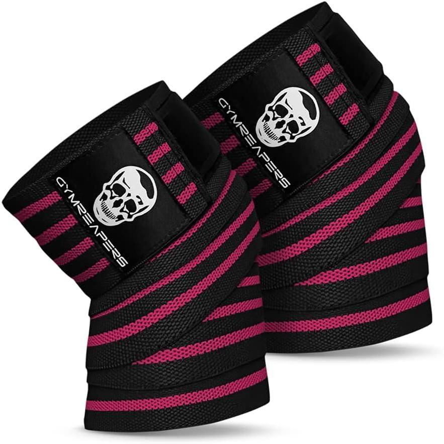 imageGymreapers Knee Wraps for Squats and Powerlifting 72 Inch Compression Wraps with Strap for Men ampamp Women Weightlifting SupportPink