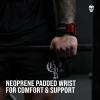 imageGymreapers Weight Lifting Grips Pair for Heavy Powerlifting Deadlifts Rows Pull Ups with Neoprene Padded Wrist Wraps Support and Strong Rubber Gloves or Straps for BodybuildingRed