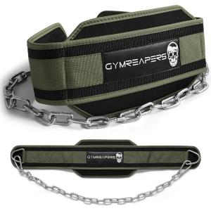 imageGymreapers Dip Belt With Chain For Weightlifting Pull Ups Dips  Heavy Duty Steel Chain For Added Weight TrainingRanger Green