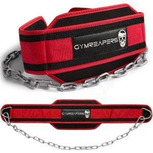 imageGymreapers Dip Belt With Chain For Weightlifting Pull Ups Dips  Heavy Duty Steel Chain For Added Weight TrainingRed