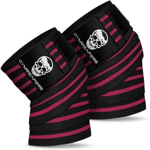 imageGymreapers Knee Wraps for Squats and Powerlifting 72 Inch Compression Wraps with Strap for Men ampamp Women Weightlifting SupportPink
