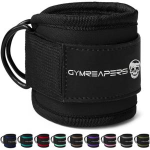 imageGymreapers Ankle Straps Pair For Cable Machine Kickbacks Glute Workouts Lower Body Exercises  Adjustable Leg Straps with Neoprene PaddingBlack