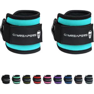 imageGymreapers Ankle Straps Pair For Cable Machine Kickbacks Glute Workouts Lower Body Exercises  Adjustable Leg Straps with Neoprene PaddingCyan