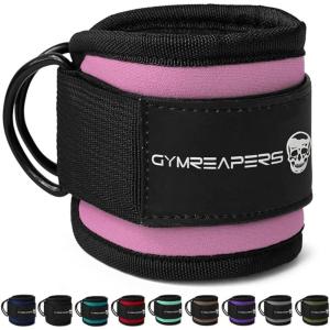 imageGymreapers Ankle Straps Pair For Cable Machine Kickbacks Glute Workouts Lower Body Exercises  Adjustable Leg Straps with Neoprene PaddingPink