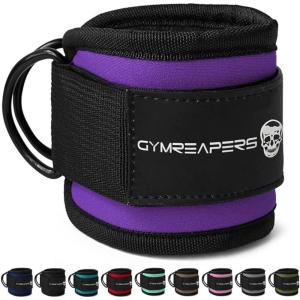 imageGymreapers Ankle Straps Pair For Cable Machine Kickbacks Glute Workouts Lower Body Exercises  Adjustable Leg Straps with Neoprene PaddingPurple