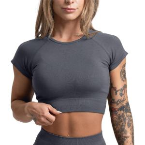 imageGymreapers Short Sleeve Workout Tops for Women  Crop Tops for Women Tee  Yoga Athletic Tops for Running Gym ampamp TrainingFlat Gray