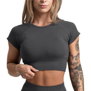 imageGymreapers Short Sleeve Workout Tops for Women  Crop Tops for Women Tee  Yoga Athletic Tops for Running Gym ampamp TrainingGraphite