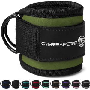 imageGymreapers Ankle Straps Pair For Cable Machine Kickbacks Glute Workouts Lower Body Exercises  Adjustable Leg Straps with Neoprene PaddingRanger Green