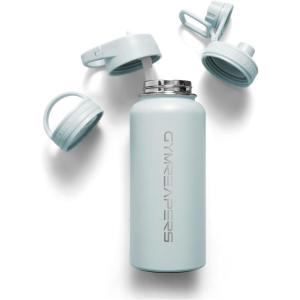 imageGymreapers Insulated Water Bottle  Stainless Steel 32 Oz 3 lids Straw Chug Canteen Double Walled Vacuum Insulation Thermo Mug Cold Hot  Durable Powder Coated FinishGlacier