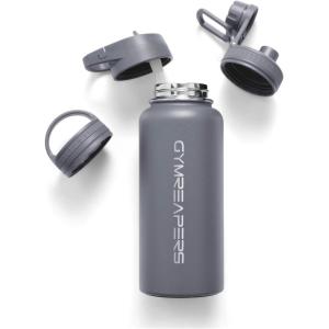 imageGymreapers Insulated Water Bottle  Stainless Steel 32 Oz 3 lids Straw Chug Canteen Double Walled Vacuum Insulation Thermo Mug Cold Hot  Durable Powder Coated FinishFaded Blue