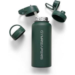 imageGymreapers Insulated Water Bottle  Stainless Steel 32 Oz 3 lids Straw Chug Canteen Double Walled Vacuum Insulation Thermo Mug Cold Hot  Durable Powder Coated FinishBalboa