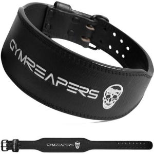imageGymreapers Leather Weightlifting Belt for Bodybuilding Squatting Lower Back Support ampamp Back Pain  Real Leather Adjustable Buckle Sizing  Men WomenBlack