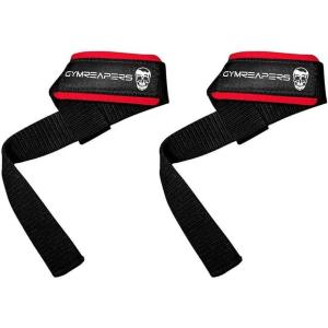 imageGymreapers Lifting Wrist Straps for Weightlifting Bodybuilding Powerlifting Strength Training ampamp Deadlifts  Padded Neoprene with 18 inch CottonBlackRed
